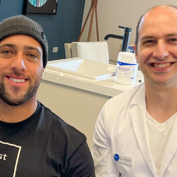 Dr. Ramzi and his adult orthodontic patient in office after a check up. Adult orthodontic treatment in Clarendon Hills